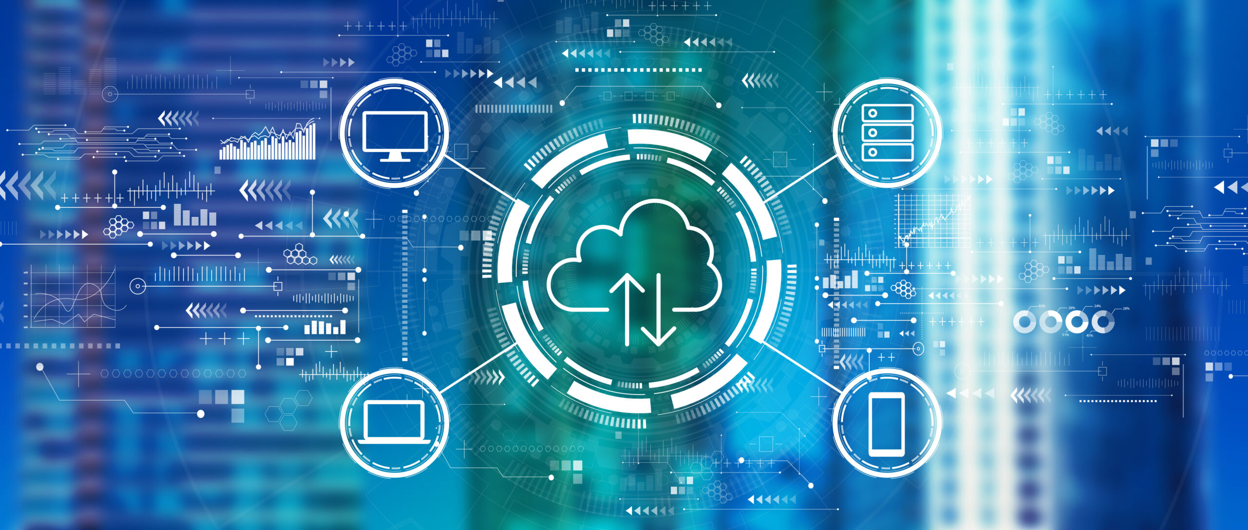 Cloud computing with downtown skyline